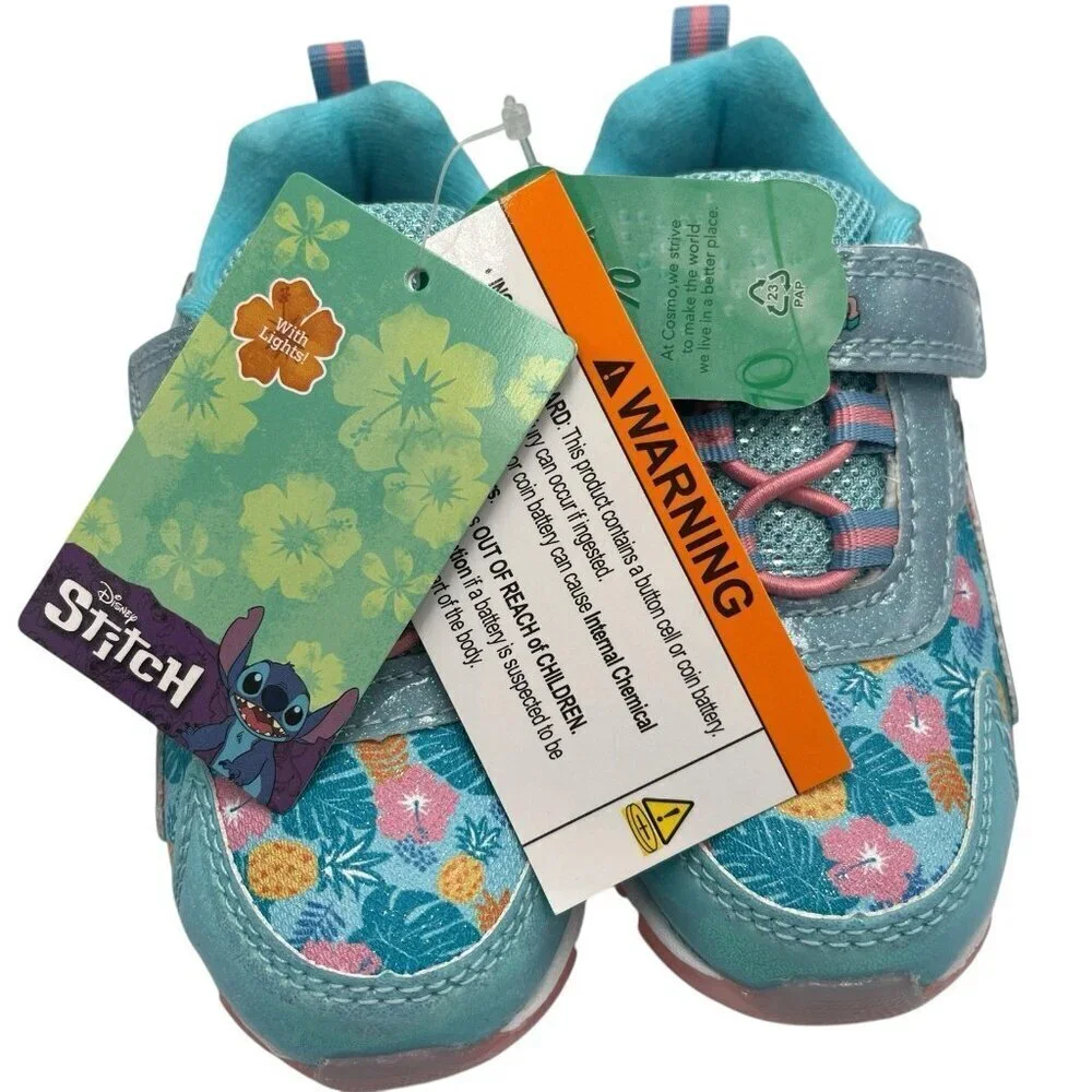 New Disney Lilo and Stitch Aloha Toddler Girl Light Up Sneakers Size 7 Shoes Box